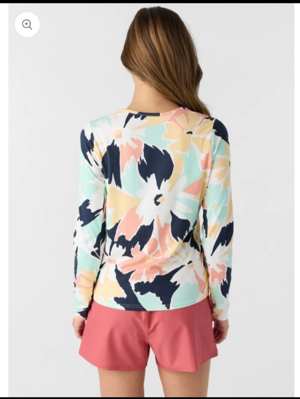 Hang Ten Floral Long-Sleeve Top in Pastel Mint, Peach & Navy - Picture 3 of 10
